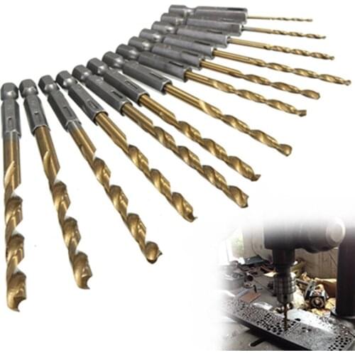 13pcs/lot HSS High Speed Steel Titanium Coated Drill Bit Set 1/4 Hex Shank 1.5-6.5mm Twist Drill bit