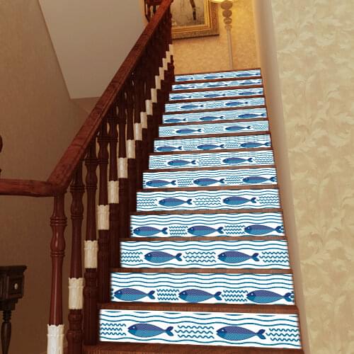 Happy Childhood Lively Fish Swimming In The Water Stair Stickers Stairscase Decoration DIY Wallpaper Waterproof Home Decoration