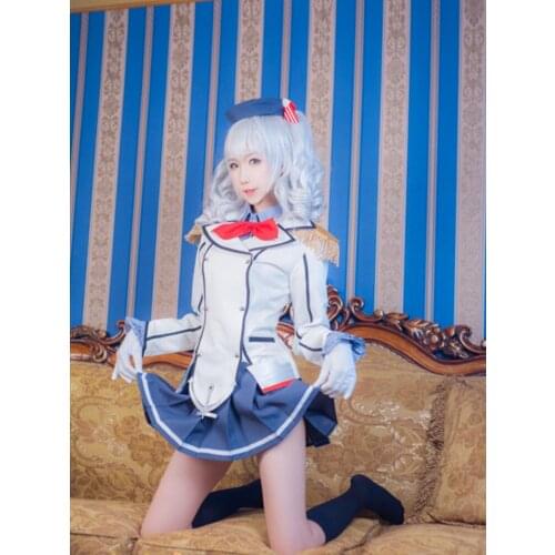 New Anime Cos Kantai Collection Cosplay Kashima Halloween Spring Autumn Clothing Full Set(Top+Skirts+Coat+Hat+Gloves)