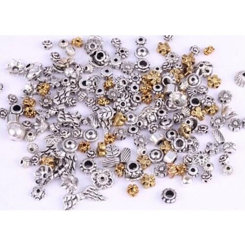 OMH wholesale 50pcs antique silver/golden Tibetan Silver Flower Caps/Beads For Jewelry making ZL202
