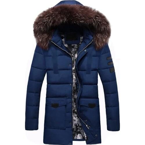 Autumn And Winter Thick Mens Hooded Fur Collar Mid-length down Feather Cotton-padded Clothes Youth Versatile-Cotton-padded