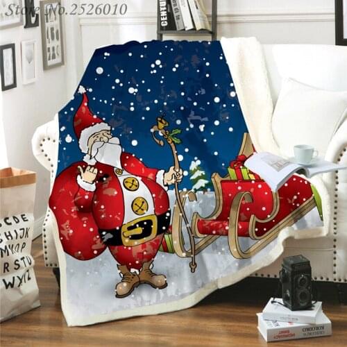 Throw blanket Merry Christmas 3D Velvet Plush Blanket Bedspread For Kids Girls Sherpa Blanket Couch Quilt Cover Travel 03