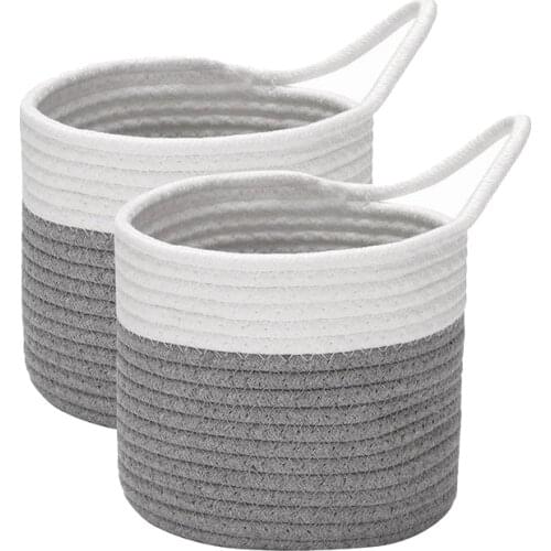 2PCS Hanging Cotton Rope Baskets,Woven Storage Basket for Bike Hang Bag,Planter Pot,Wall Organizer for Keys White & Gray