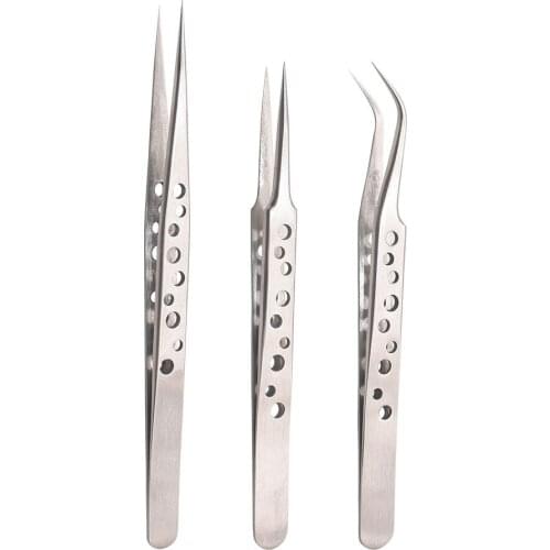 Hot Sale With Hole Stainless Steel Metal Tweezers Sharp Pointed ST - 12 14 15 Tweezers Forceps Pincers Nipper Repair Tools