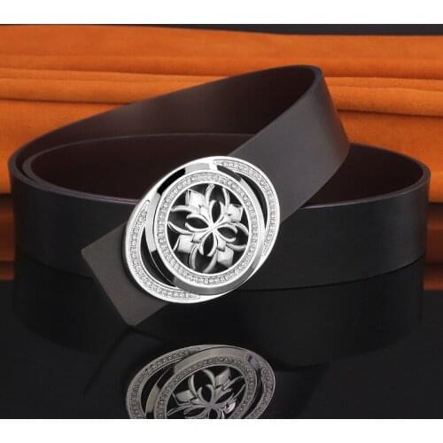 High Quality cross smooth buckle luxury brand belt men Casual round buckle 3.8cm wide black cowhide fashion Waist Strap