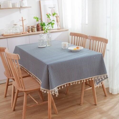 Striped Linen Cotton Tablecloth Picnic Outing Table Covers Rectangular Fresh Tablecloths Coffee Table Cloth