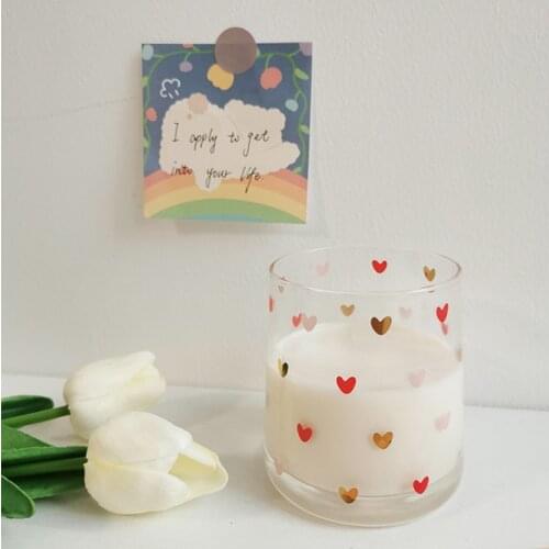 Glass Cup With Heart Pattern Korean Milk Coffee Dessert Mugs Drinkware For Breakfast Afternoon Tea кружка Cups