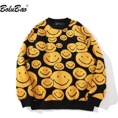 BOLUBAO Mens Oversize Sweaters 2021 Autumn Winter Tops Smile Cartoon Clothing Hip Hop Streetwear Pullover Harajuku Sweater Men