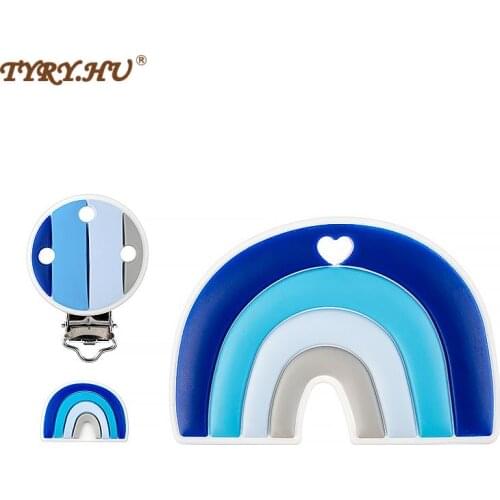 TYRY.HU 1set New Rainbow Silicone Teether/Beads/Clips Baby Soft Cartoon DIY Pacifier Chains Teething Toy Accessories