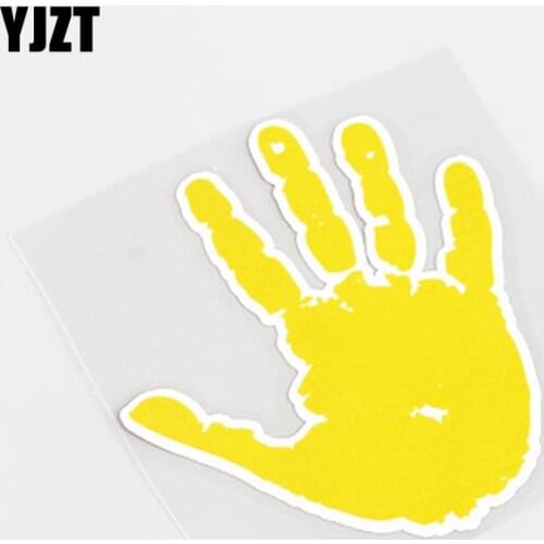 YJZT 9CM*10.8CM Cartoon Yellow Hand Graphical PVC Car Sticker Decal Decor 13-0509