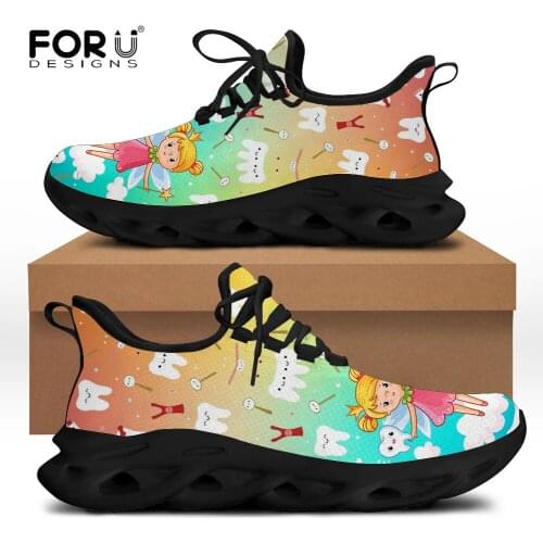 FORUDESIGNS Spring/Summer Mesh Shoes Angel with Cartoon Teeth Pattern Casual Flats Walking Footwear for Women Sneakers Mujer