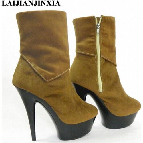 Wonderheel High heel with platform Women Spring/Autum black patent 15cm heels ankle boots with platform sexy womens boots