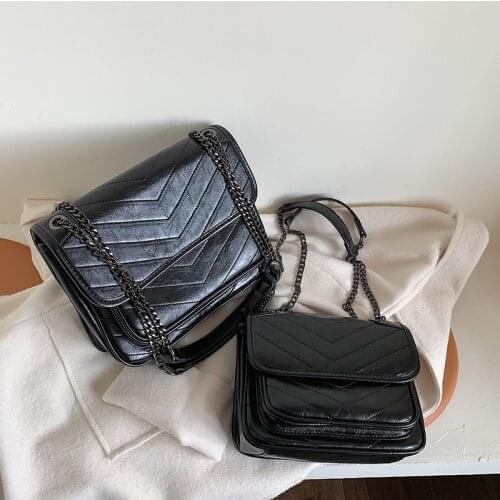 Women Vintage Leather Crossbody Bags Shoulder Simple Female Travel Chain Handbags