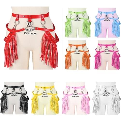 Pink Tassel Dress Lingerie Leather Harness Waist Belts Women Sexy Punk Body Bondage Skirt Belt Party Prom Wear Clothes For Lady