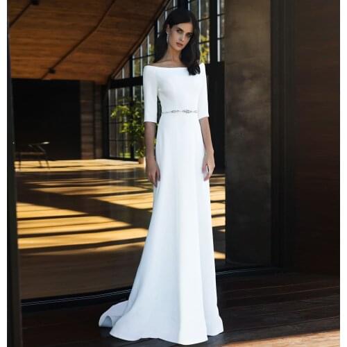 Beach Wedding Dress White For Women Chiffon Bride Dresses A Line Half Sleeve Cheap Custom Made For Lady Robe De Mariage