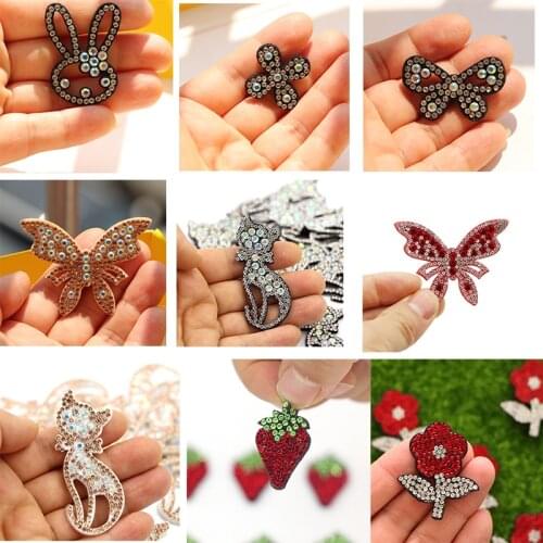 10pcs Cute Rabbit Bow AB Rhinestone Applique Sew on Patch For Clothes Diy Crafts Shoes Hat Sweater Hair Decor Accessories