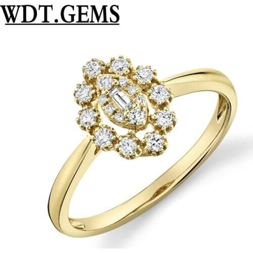 10K Rose Gold Diamond Baguette Marquise Ring Statement Right Hand Cluster Women