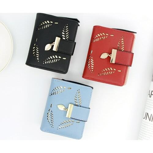 Free Freight 2019 New Korean Leaf Hollow Ladies Short Zipper Wallet Handbag Student Zero Wallet Wholesale Beny the Ink Machine
