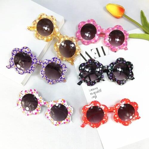 2021 Childrens Sunglasses Rural Style Flower Printed Round Lens Sun-Proof Wear-Resistant Sunglasses