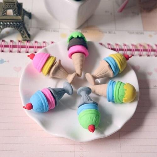 48pc/lot Creative cartoon ice cream cone rubber eraser/animal eraser/ stationery for children students/gift toy eraser
