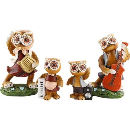 4pcs Owl Family Statue Home Decor Living Room Sculpture Wine TV Cabinet Ornament Crafts Cartoon Animal Figurines