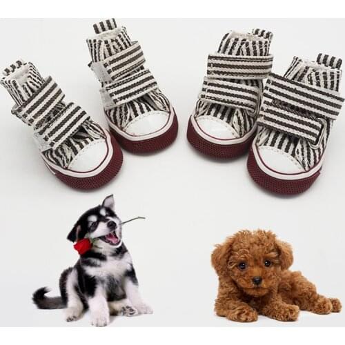 4PCS Outdoor Anti-slip Dog Shoes Puppy Shoes Fashion Pet Sneakers Warm Boots Casual Canvas Shoes for Teddy Small Middle Dogs