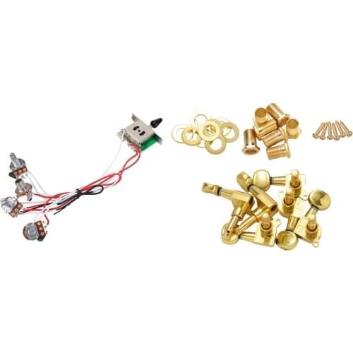 6 Pieces Guitar String Tuning Key Pegs/Machine Head Knobs with Pots for Strat Guitar PreWired 1 Volume 2 Tone Control