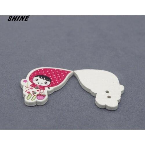 SHINE Wooden Sewing Buttons Scrapbooking Girl Mixed Two Holes 29 x 22mm 12PCs Costura Botones Decorate bottoni botoes