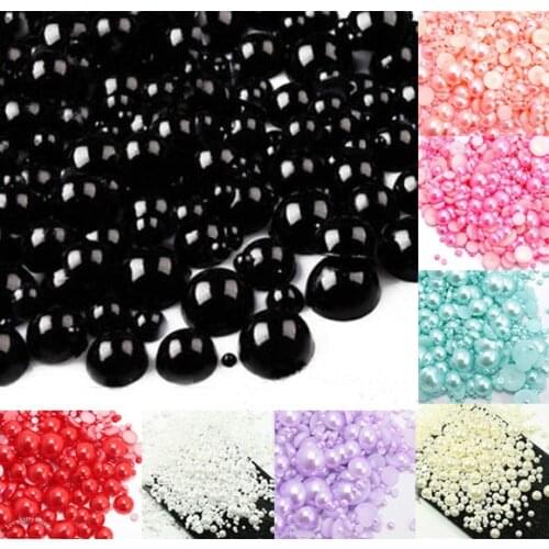 500pcs 2-10mm Mixed Black Half Round Pearl Beads FlatBack Scrapbook Craft Cabochon Kawaii DIY Embellishments Accessories