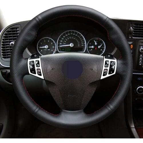 Hand Sew Black Genuine Leather Car Steering Wheel Cover For Saab 9-3 2006 2007 2008 2009 2010 2011 9-5 2006-2009