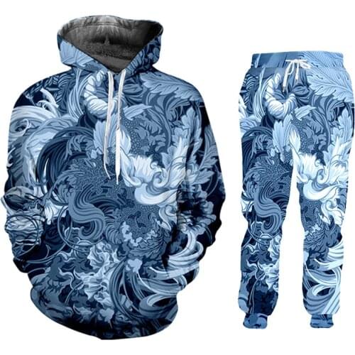 CJLM Two Piece Set Outfits Tracksuit Men Clothing Chinese Style Pattern Sport Suit Male Pants Zip Hoodie Tshirt Plus Size Couple