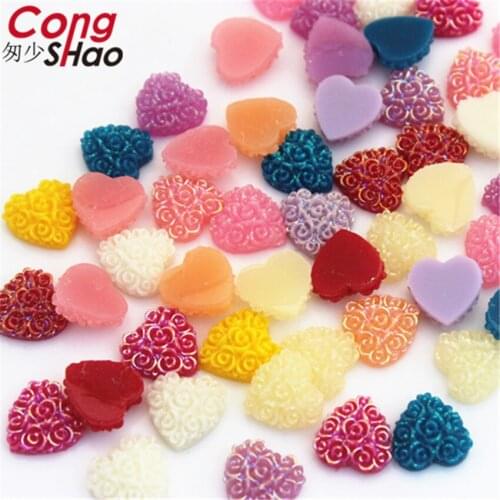 Cong Shao 300PCS 10/12mm Mixed Colors Resin Heart Rhinestone Trim Flat Back Stones And Crystals DIY Wedding Dress Button CS172