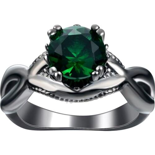 Hainon Fashion Green CZ Zircon Jewelry Rings Vintage Black Gold Color Engagement Jewelry for Women Bijoux Bague Femme Party Accessories