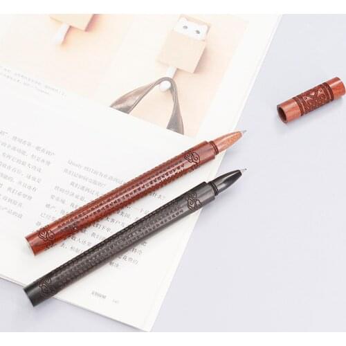 JNMZAUM solid wood staionery roller pen school and office pens promotion gift classical engraved calligraphy brown black color