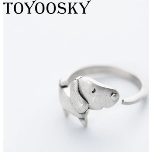 Pet Dog Ring for Men Open Adjust Size S925 Sterling Silver Personality Unique Mens Animal Jewelry