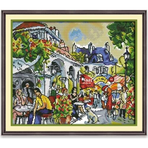 Bustling streets Embroidery Needlework Stamped Cross Stitch Kit Patterns 11CT 14CT Print Canvas Counted Decoration Thread Fabric