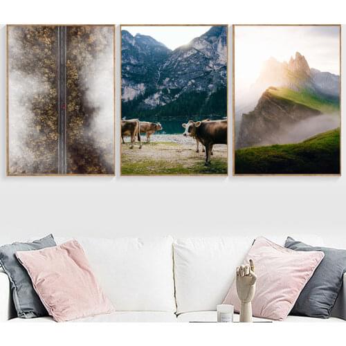 Mountain Foggy Forest Pictures Nature Scenery photograph Posters Nordic Decoration Landscape Prints Wall Art Canvas Painting