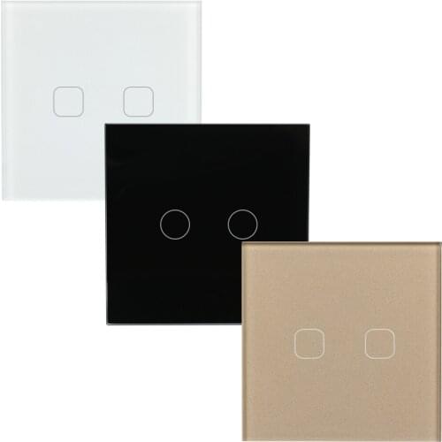 EU pretty shape 2 gang 1 way wall switch good quality lamp switch touch single live tempered glass panel free shipping 2018