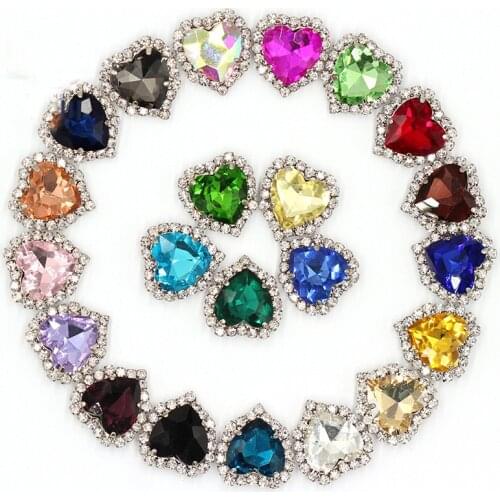 2016New 100pcs Heart Love Rhinestone Sewing Embellishments Button Flat Back With Acrylic for DIY button NT09