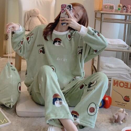 2020 New Cute Winter Flannel Pajamas Set Womens Sleepwear Thick Plush Animal Cartoon Warm Girl Plus Velvet Homewear pijamas pjs