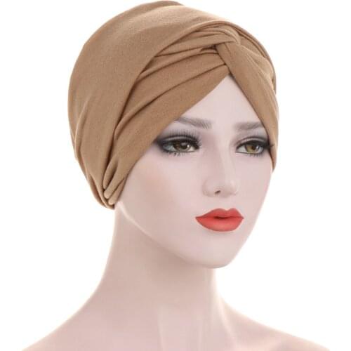 New Forehead Cross Candy Color Muslim Women Turban Changeable Long Tail Headwrap Indian Hat Chemo Cap Accessories