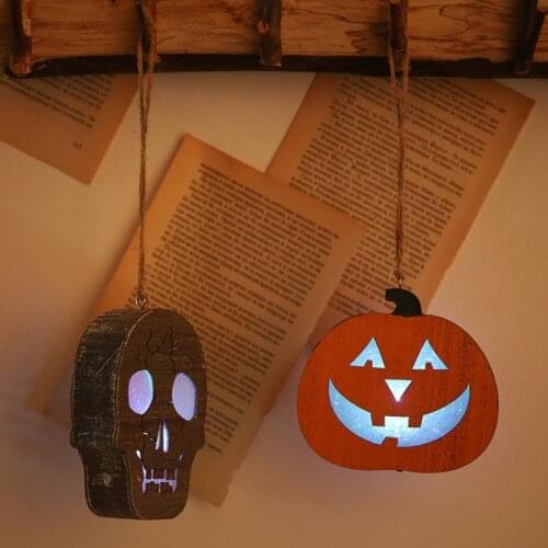Halloween New Horror Skull Pumpkin Pendant Lamp Halloween Creative Wooden Lantern Party Home Supplies Festival Decor Halloween