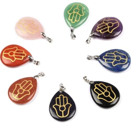 2020 natural crystal Stones obsidian Water drop religion Hand of Fatima Reiki Pendants accessories supplies for jewelry making