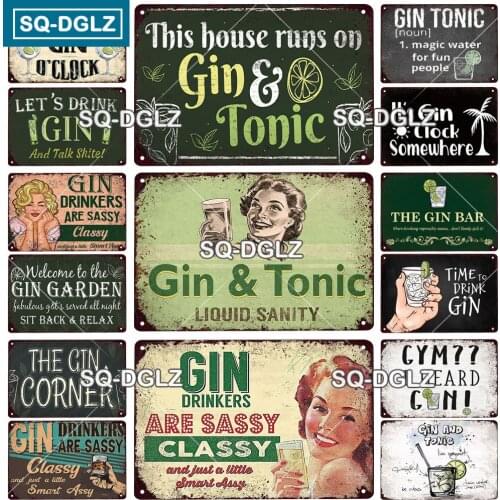 [SQ-DGLZ] Gin Cocktail Metal Sign Vintage Plaque Tin Sign Plate Wall Decor For Bar Club Decoration Art Painting Poster Custom