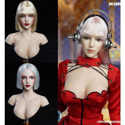 SUPER DUCK SDH019 1/6 Pale Female Head Sculpt Heavy Makeup Girl Head Carving Model Fit 12'' Action Figure Body
