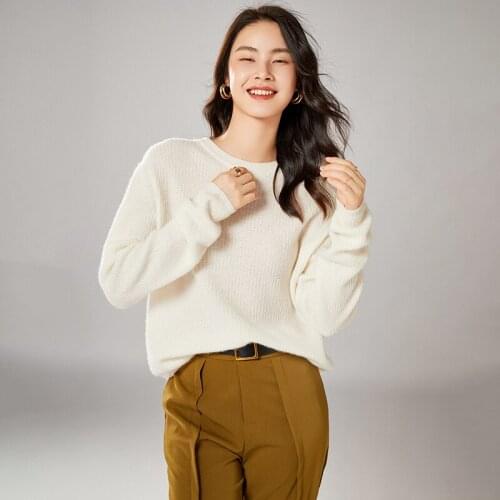 Smpevrg Autumn Winter Womans Sweaters Loose O-Neck Long Sleeve Female Pullover 100% Wool Knitted Top Clothing Jumper Pull Femme