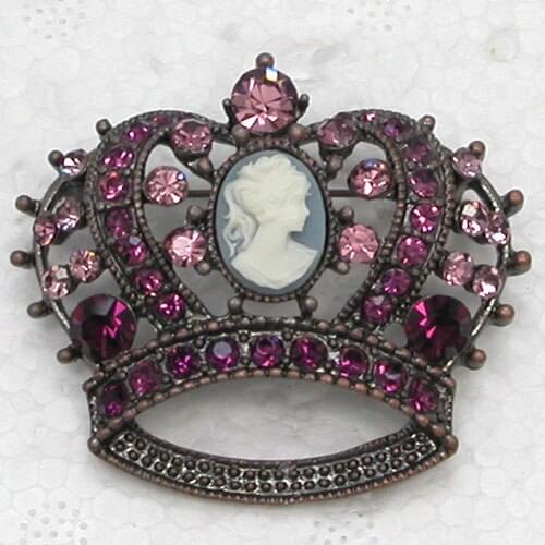 Antique copper pins brooch Purple Crystal Rhinestone Portrait crown Pin brooches C950 D3
