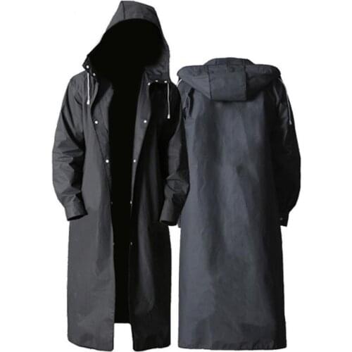 Black Fashion Adult Waterproof Long Raincoat Women Men Rain Coat Hooded For Outdoor Hiking Travel Fishing Climbing Thickened