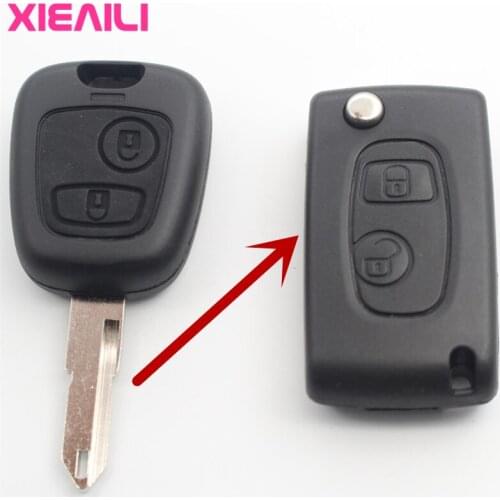 XIEAILI 10Pcs 2Button Modified Flip Folding Remote Key Case Shell For Peugeot 206 For Citroen C2 Key Fob Case S60