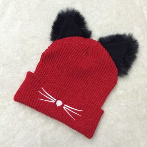 Hat Women Fall/Winter Korean Cute Cat Ears Thick Warm Hat Wool Hat Womens Knitted Hat Ear Protection Cap